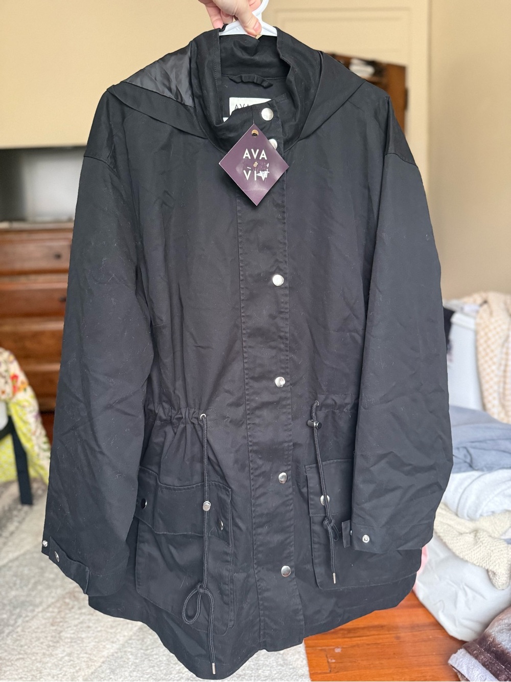 NWT Ava & Viv rain/fall hooded jacket with drawstring / black / 2X